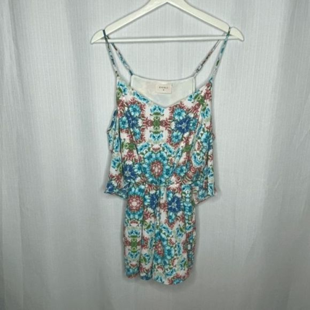 Everly Blue Floral Cold Shoulder Shorts Romper‎